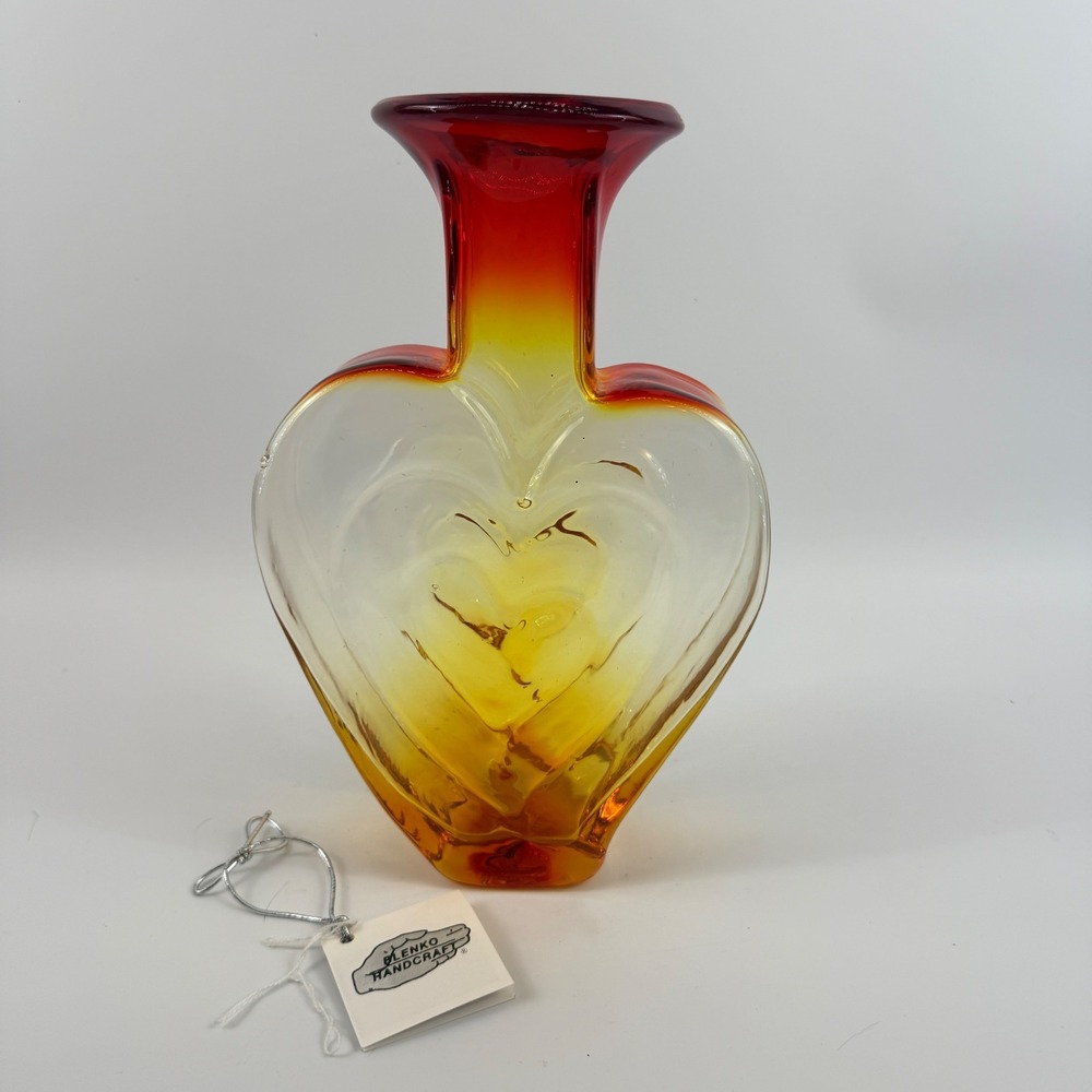 Blenko 3515 Heart Vase Tangerine Art Glass Signed Dated 2016 - Picture 3 of 13